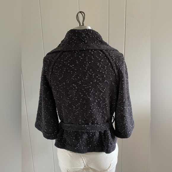 Super soft chenille tie waist cardigan with wide elbow sleeves and lapel. - Picture 4 of 5